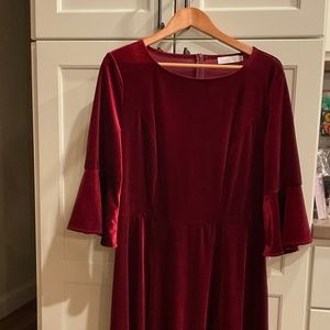 Red Velveteen midi bell sleeved dress XL EUC